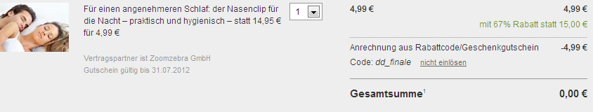 DailyDeal Gutschein + kostenlos Nasenclip