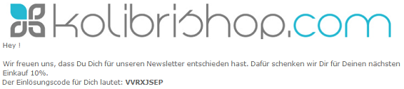 kolibrishop Gutscheincode Bestandskunden Einlösungscode