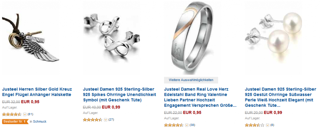 Justeel Schmucksale Schmuckstücke billig bei Amazon