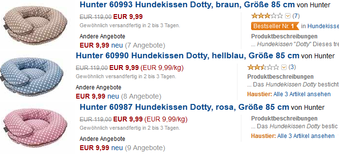 Haustierdeals und Tierschnäppchen Hundekissen Dotty von Hunter