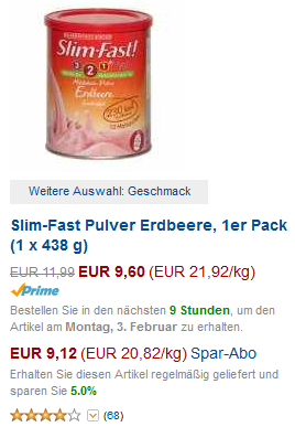 Slim Fast reduziert bei Amazon + Pulver billiger bestellen