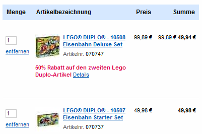 Rabattfehler und Ersparnis bei LEGO Duplo