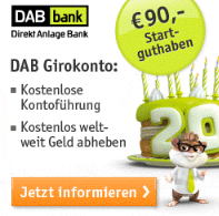 90 Euro geschenkt als Bargeldprämie bei DAB bank