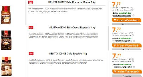 Melitta Bella Crema reduziert bei Saturn