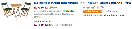 Sehr günstiges und reduziertes Balkonset bei Amazon