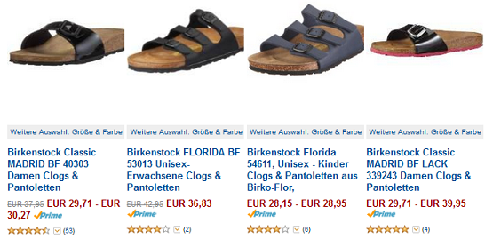 Birkenstöcke bei Amazon