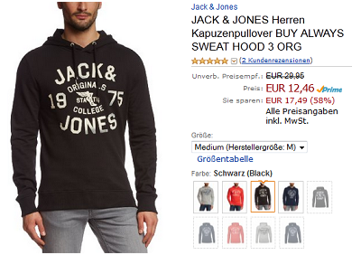 Jack Jones Kapuzenpullover günstig und reduziert