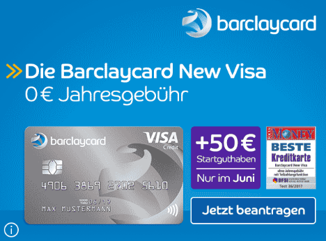 Barclaycard New Visa mit 50 Euro Startguthaben