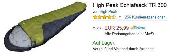 Schlafsack TR300 von High Peak sehr günstig