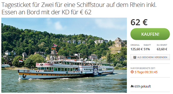 Tagesticket für Zwei reduziert - Rhein-Schiffstour mit der KD