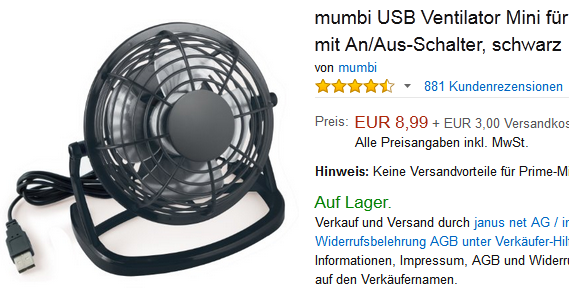 USB-Ventilator für Schreibtisch von mumbi