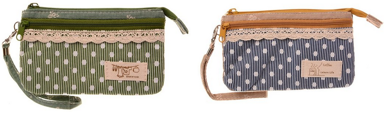 KISS GOLD Gelbbeutel, Clutch, Handtasche mit Polka Dots