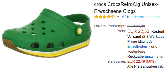 Retro-Crocs günstig, reduzierte Clogs bei Amazon
