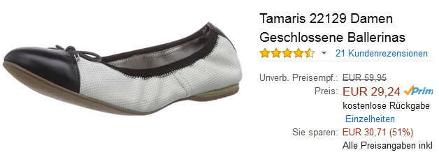 Tamaris Ballerinas 22129 billig, günstig, preiswert