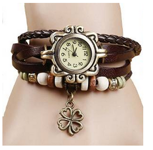 Wickelarmband mit Kleeblatt & Armbanduhr