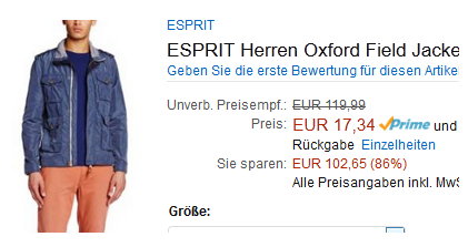 Esprit Herrenjacke Oxford seeehr günstig