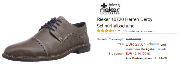 Rieker Derby-Herrenschuhe 10720 sehr günstig