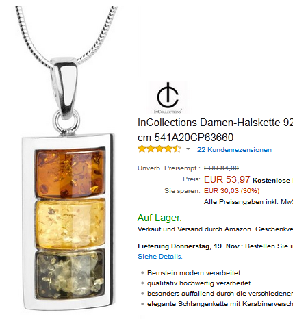 InCollections Halskette mit Bernstein reduziert