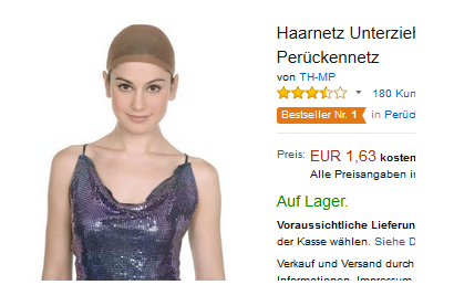 Haarnetz für unter Perücke nur 1,67 Euro