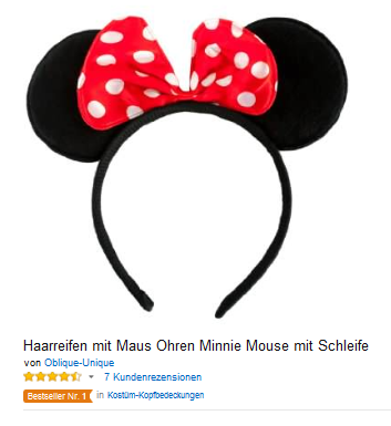 Haarreif mit Mausohren wie Minnie Mouse mit Schleife