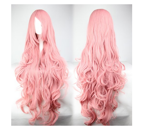 Perücke mit langen Haare, rosa, pink
