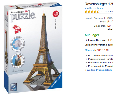 Eiffelturm 3D-Puzzle von Ravensburger reduziert