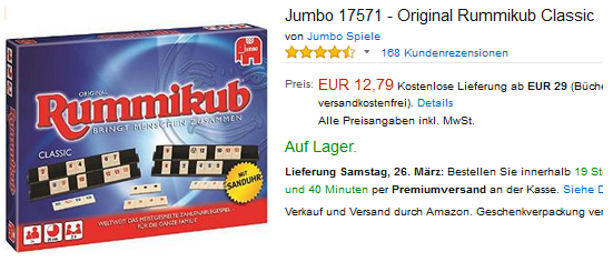 Rummikub Gesellschaftsspiel reduziert