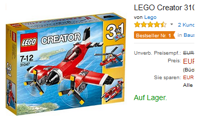 Lego Creator reduziert: Propeller-Flugzeug