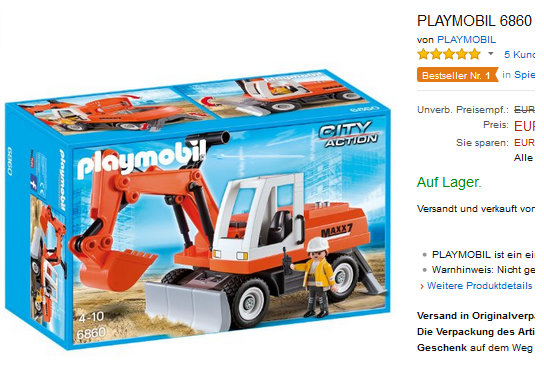 playmobil Schnäppchen bei Amazon: Schaufelbagger