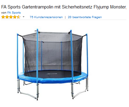 Gartentrampolin Fly Jump Monster mit Netz und 305 cm