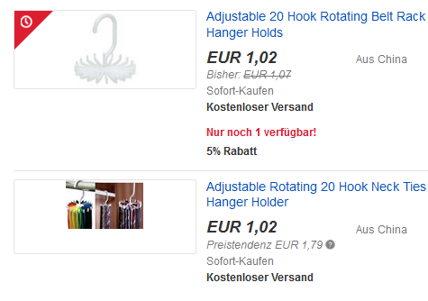 Krawattenhalter, Tuchhalter als ebay-Gadget