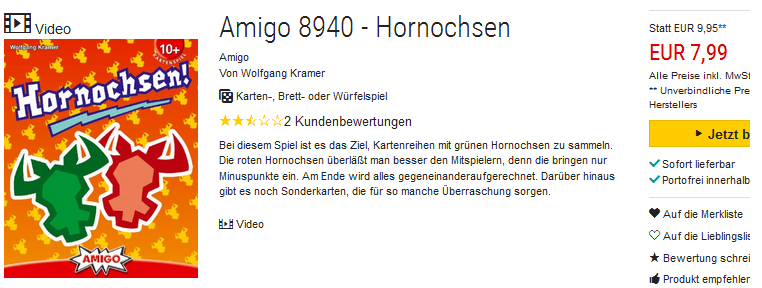 Hornochsen für versandkostenfreie 7,99 Euro