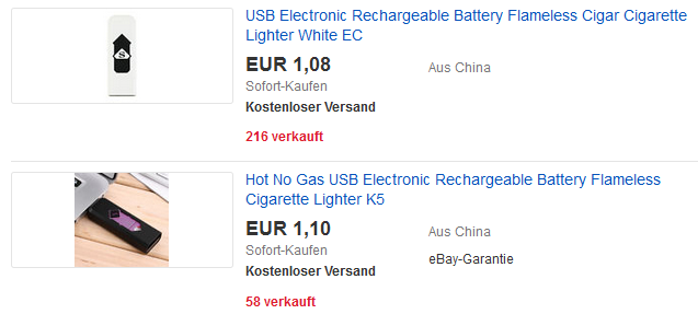 USB-Feuerzeug, wiederaufladbares Gadget bei ebay