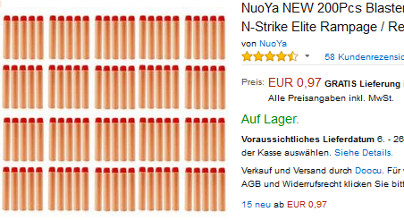 200 Nerf Nachfüll-Darts, Ersatz für N-Strike-Elite Blaster