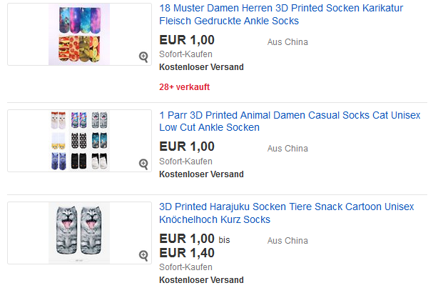 3D Socken lustig, süß billig als ebay-Gadget