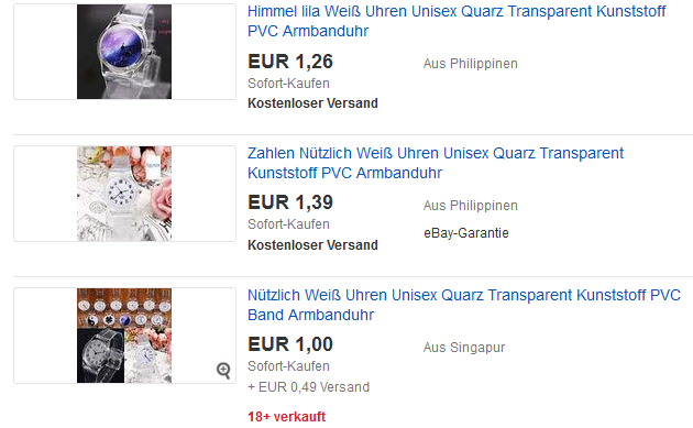 Armbanduhren, transparent, billig bei ebay, verschiedene Designs