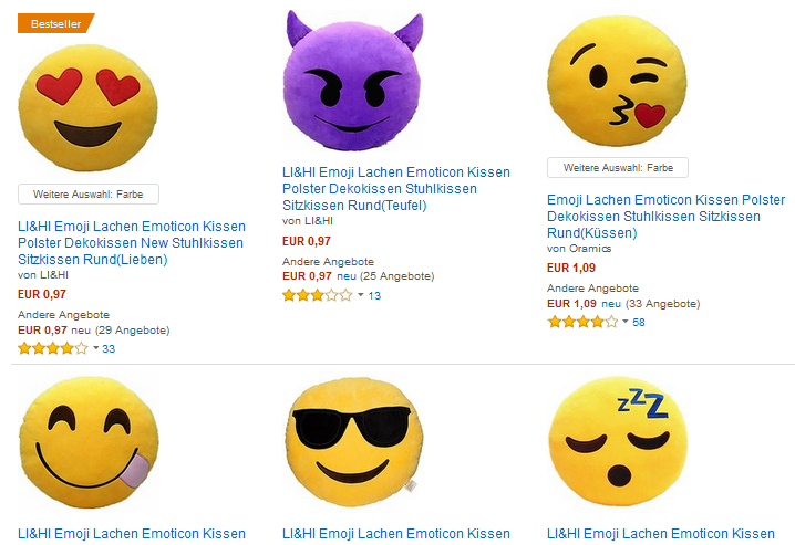 Emojis, Smileys, Emoticon Kissen nur 0,97 Euro mit Versand