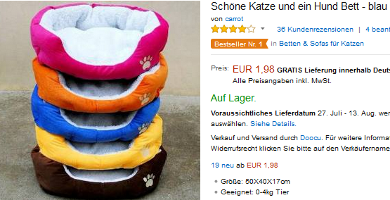 Katzenbett billig & versandkostenfrei, Gadget-Preis bei Amazon