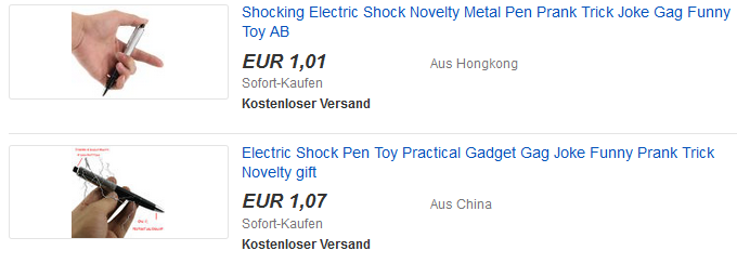Stromschock-Kugelschreiber als ebay-Gadget: ab 1,01 Euro