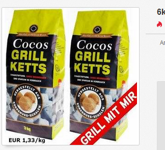 Cocos Grill Ketts: 6 kg Grillkohle aus Kokosnuss nur 7,99 Euro 