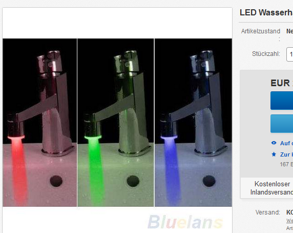 Wasserhahn, Armatur mit Licht & Farben billig als Gadget