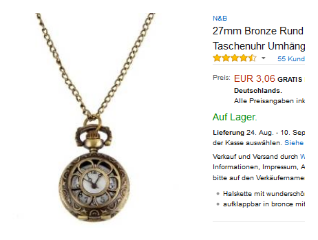 bronzene Kettenuhr, Uhr zum Umhängen, Gadget-Schnäppchen bei Amazon