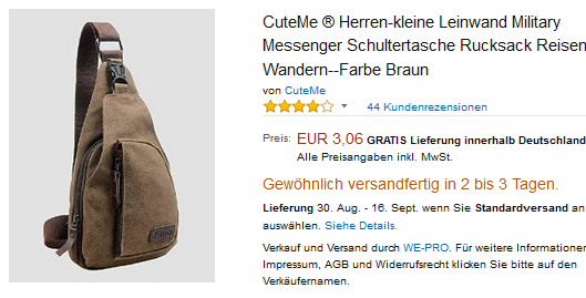 kleine Schultertasche für Männer & Frauen - 3,06 Euro mit Versand