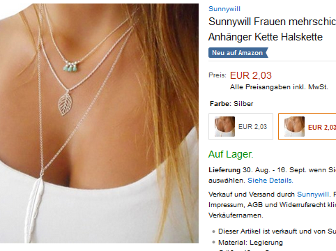 mehrschichtige Halskette von Sunnywill billig bei Amazon