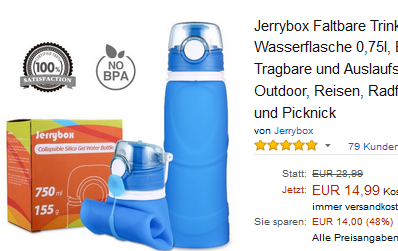 reduzierte, faltbare Wasserflasche von Jerrybox: 14,99 Euro
