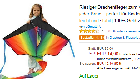 Rainbow Kite Flugdrachen & Winddrachen für nur 14,90 Euro