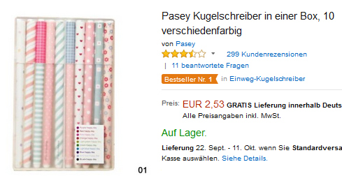 stylische Kugelschreiber von Pasey - 10 Kuli, versandkostenfrei