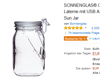 Sonnenglas Solarlampe reduziert: Geschenkidee für alle