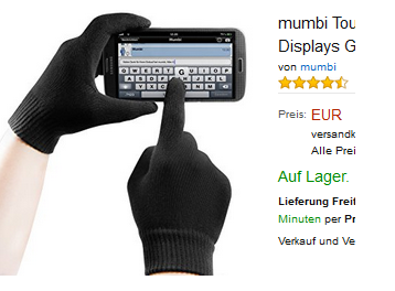 Touchscreen-Handschuhe von mumbi bei Amazon