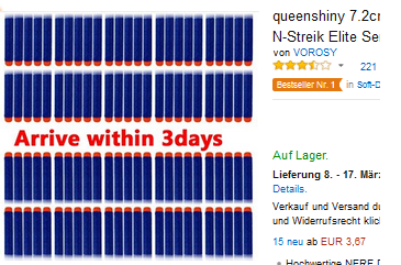Billigversion der NERF-Darts bestellen 100 Pfeile